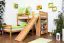 Doppelstockbett L-Form  90 x 200 cm | Buche massiv | natur lackiert | mit Regal und Rutsche | inkl. Rollrost | teilbar Abbildung