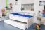 Ausziehbett / Kinderbett 90 x 200 cm | Massivholz: Buche | Weiß Lackiert | inkl. 2. Liegeplatz 90 x 190 cm ausziehbar und 2 Rollrost Abbildung