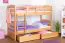 90 x 200 cm Stockbett mit Stauraum / 2 Schubladen für Jugendliche Massivholz: Buche | Natur Lackiert | umbaubar in 2 Einzelbetten | Premium-Qualität | inkl. Rollroste Abbildung