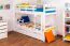 90 x 200 cm Etagenbett mit Stauraum / 2 Schubladen für Kinder Massivholz: Buche | Weiß Lackiert | umbaubar in 2 Einzelbetten | Premium-Qualität | inkl. Rollroste Abbildung