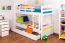 90 x 200 cm Etagenbett mit Stauraum / 2 Schubladen für Kinder Massivholz: Buche | Weiß Lackiert | umbaubar in 2 Einzelbetten | Premium-Qualität | inkl. Rollroste Abbildung