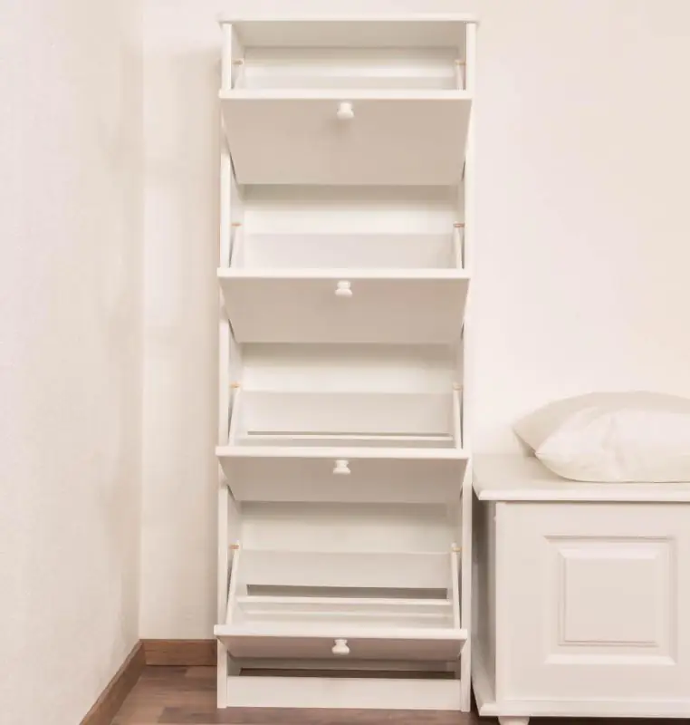 Schuhschrank Schuhkommode Holz massiv, Farbe: Weiß 150x58x30 cm, für Garderobe, Vorzimmer, Flur Abbildung