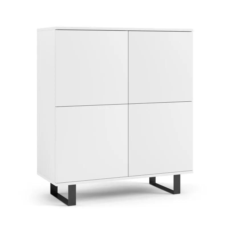 Helle Kommode mit vier Türen Zapopan 94, acht Fächer, Farbe: Weiß, Maße: 114 x 100 x 40 cm, Push-to-open Funktion, modernes und einfaches Design