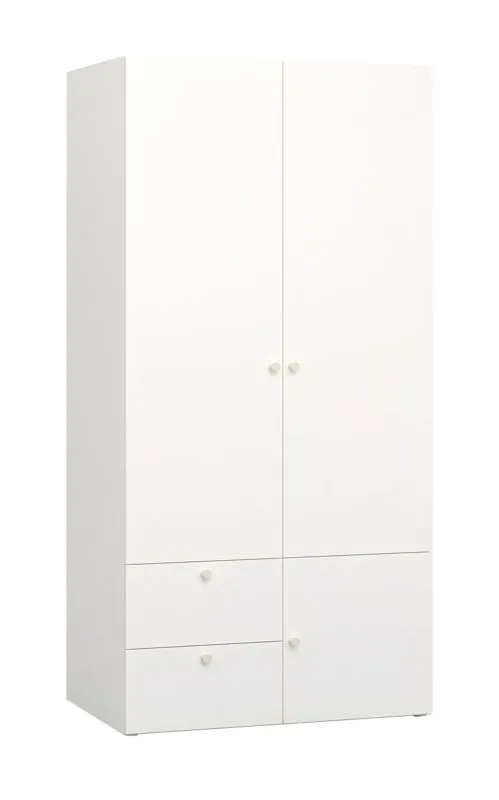 Kleiderschrank mit integrierter LED-Beleuchtung mit Bewegungssensor Aenna 25, zwei Schubladen, Farbe: Weiß / Eiche, Maße: 202,5 x 100,5 x 60 cm