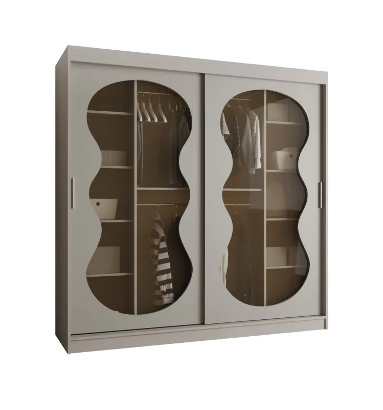 Schiebetürenschrank / Kleiderschrank mit 10 Fächer Ortler 14, zwei Kleiderstangen, Farbe: Kaschmir, Schiebetüren mit Rauchglas, 2 Meter breit, für Schlafzimmer