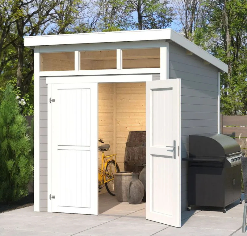 Gartenhaus G266 Lichtgrau - 28 mm Blockbohlenhaus, Grundfläche: 4,75 m², Pultdach
