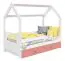 Kinderbett / Hausbett Kiefer Vollholz massiv weiß lackiert D3B, Schublade: Rosa, inkl. Lattenrost - Liegefläche: 80 x 160 cm (B x L)