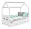 Kinderbett / Hausbett Kiefer Vollholz massiv weiß lackiert D3D, inkl. Lattenrost - Liegefläche: 80 x 160 cm (B x L)