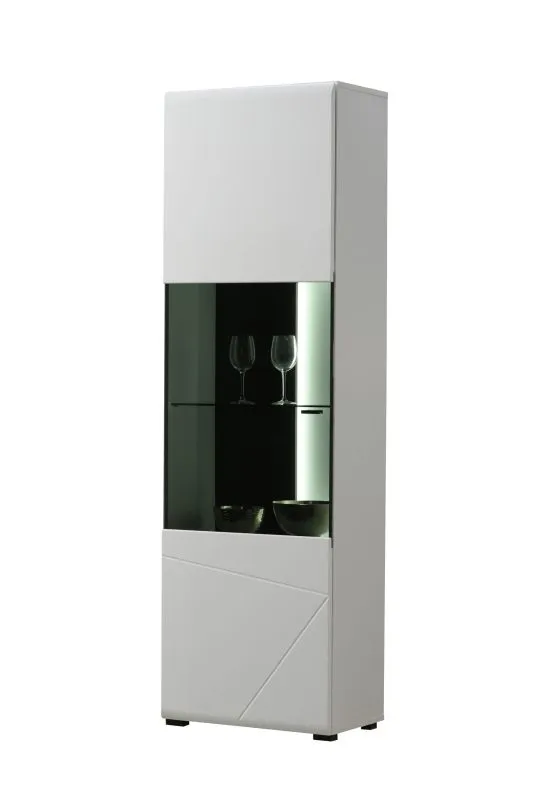 Vitrine mit einer Parsolglastür Idos 03, sechs Fächer, Farbe: Weiß / Weiß Hochglanz / Schwarz, ABS-Kanten, Maße: 190 x 58 x 35 cm, einfaches und modernes Design