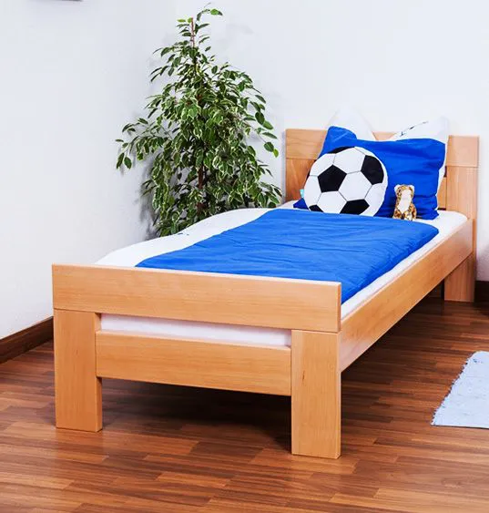 Bettrahmen für Kinder / Kinderbett 90 x 190 cm | Massivholz: Buche | Natur Lackiert | besonders hohe Qualität Abbildung