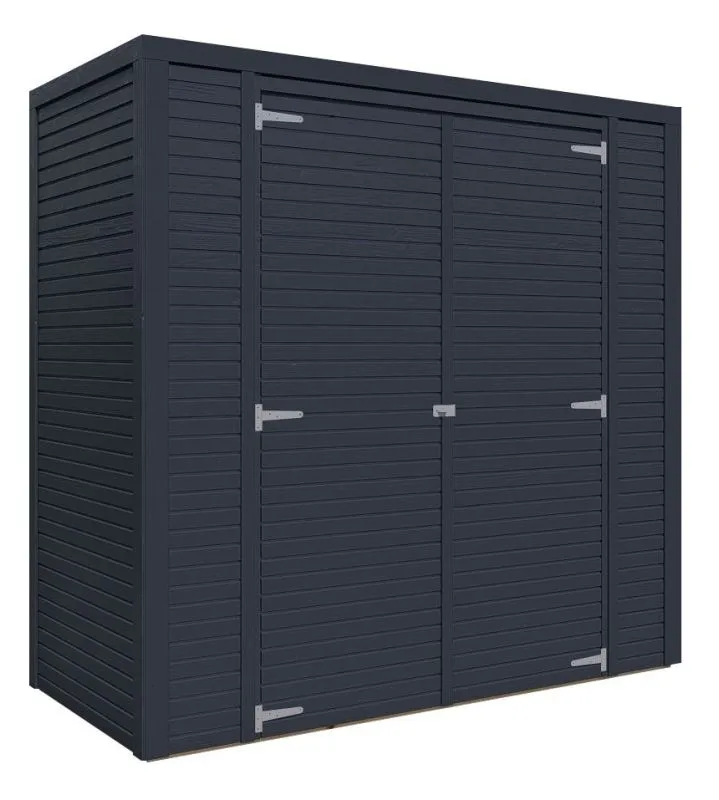 Gartenhütte, 2,08 x 1,03 Meter in Anthrazit, Elementgartenhaus, Geräteschrank, Flachdach, Doppeltür aus Massivholz