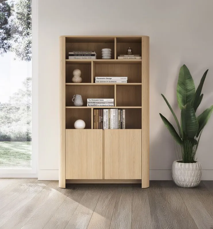 Bücherregal | 170 x 103 x 39 cm | Holzoptik | Vytgarth 08 | eckig | Eiche | 2 Türen | mit 12 geräumigen Fächer | griffloses Design | viel Platz