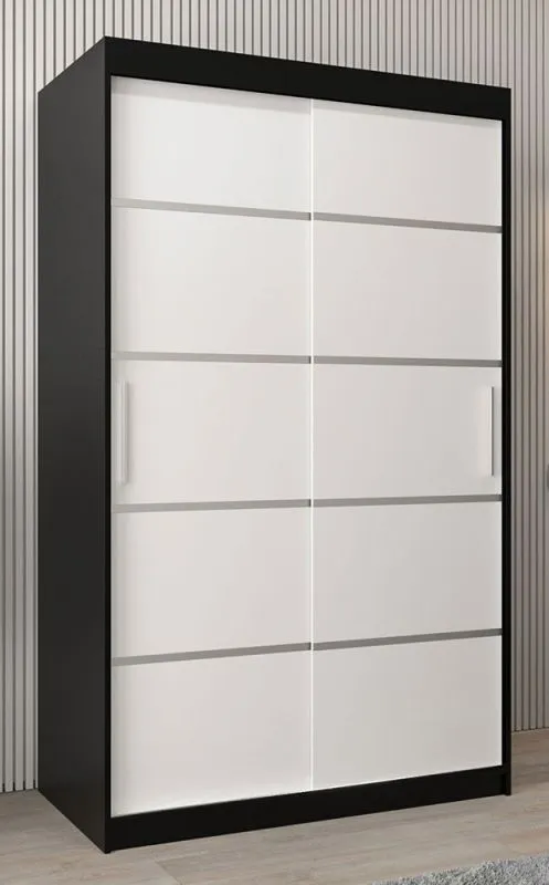 120 cm breiter Kleiderschrank mit 5 Fächern und 2 Türen | Farbe: Weiß / Schwarz Abbildung