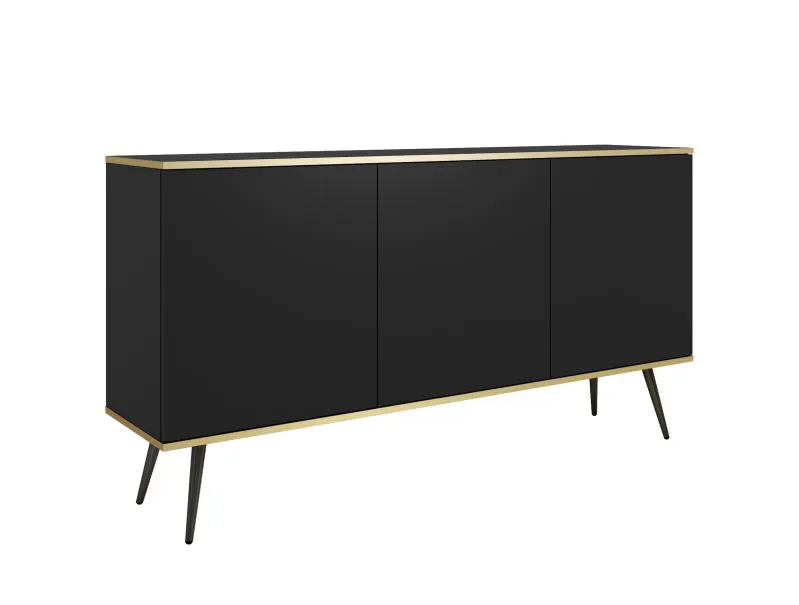 Kommode mit ABS-Kantenschutz Horsham 59, Farbe: Schwarz, Push-to-open Funktion, drei Türen, modernes und einfaches Design, Beine: Schwarz