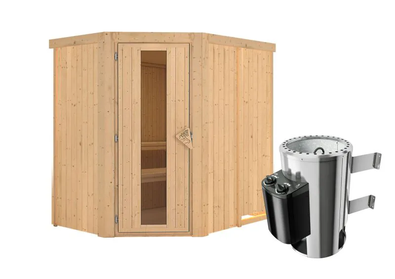 Sauna "Ole" SET mit Energiespartür und Ofen 3,6 kW - 151 x 196 x 198 cm (B x T x H)