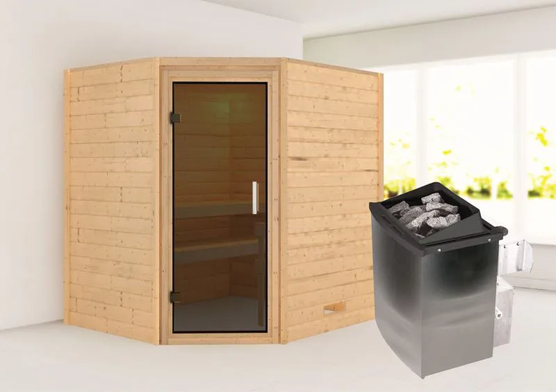 Sauna "Kirsa" SET AKTION mit graphitfarbener Tür & Ofen 9 kW - 196 x 170 x 198 cm (B x T x H)