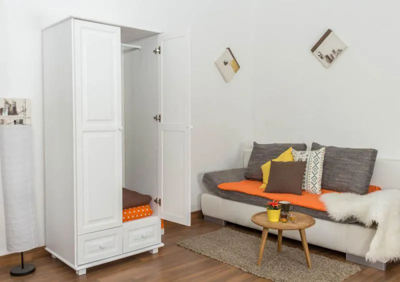 Kleiderschrank, Farbe: Weiß 190x90x60 cm Abbildung