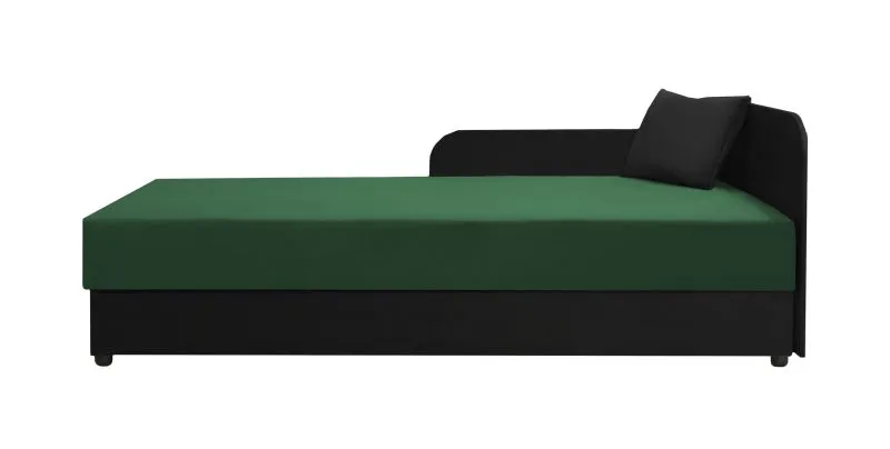 Tagesbett / Einzelbett inkl. Kissen Lobatos 08, Farbe: Schwarz / Grün, Liegefläche: 90 x 195 cm, genügend Stauraum, Bonellfederkernung, Kopfteil rechts