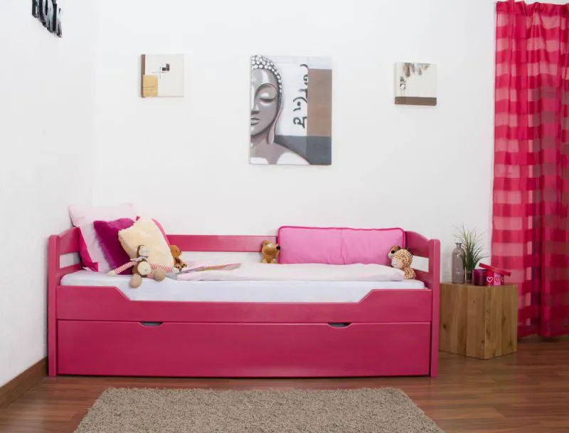 Bett mit Schubladen Buche 90 x 200 cm Rosa Abbildung
