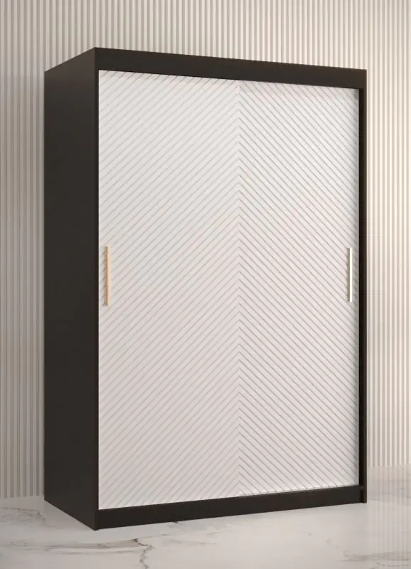 Kleiderschrank mit stylischen Muster Balmenhorn 07, Farbe: Schwarz matt / Weiß matt - Abmessungen: 200 x 120 x 62 cm (H x B x T), mit genügend Stauraum