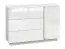 Kommode Antioch 07, Farbe: Weiß Glanz / Hellgrau - Abmessungen: 95 x 138 x 40 cm (H x B x T), mit 1 Tür, 3 Schubladen und 2 Fächern