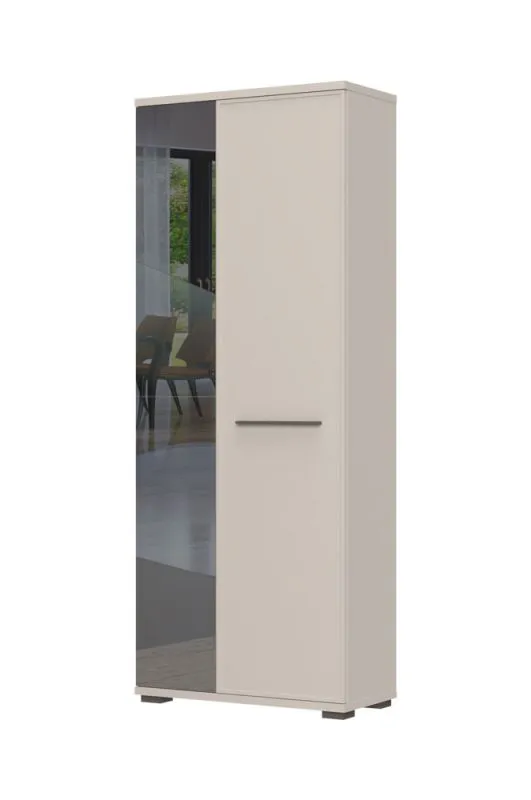 Kleiderschrank für Garderobe Neiafu 104, Farbe: Kaschmir, eine Spiegeltür, eine ausziehbare Kleiderstange, Maße: 194 x 76 x 36 cm, verstellbare Füße