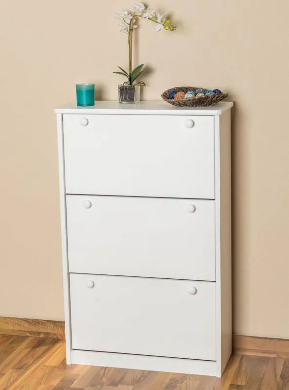 Schuhschrank Kiefer Holz massiv, Farbe: Weiß 115x72x30 cm Abbildung
