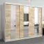 Schiebetürenschrank / Kleiderschrank Polos 06 mit Spiegel, Farbe: Weiß matt / Eiche Sonoma - Abmessungen: 200 x 250 x 62 cm (H x B x T)