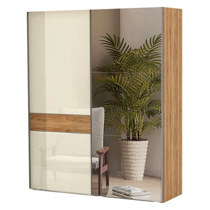 182 cm breiter Kleiderschrank mit 6 Fächern und 2 Türen | Farbe: Beige Abbildung