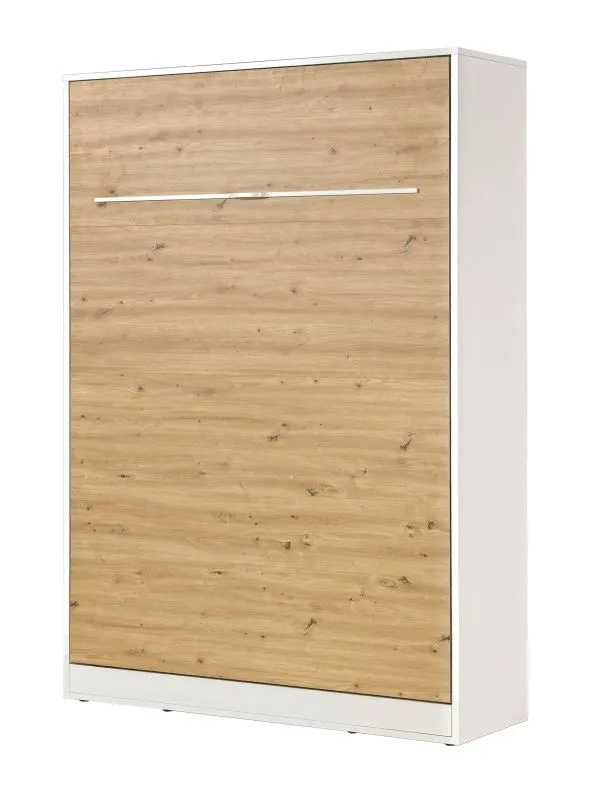 Schrankbett vertikal | Liegefläche 140 x 200 cm | Klappbett | Wandbett | Einzelbett | Farbe: Eiche / Weiß | inkl. Lattenrost | 3 Ablageflächen | Nalut 09