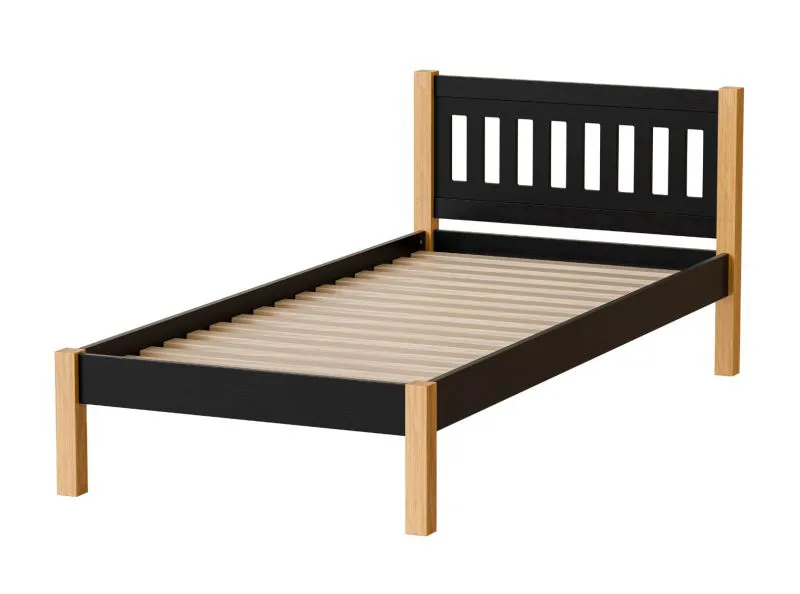 Einzelbett / Gästebett Maive 01 in Schwarz / Eiche Natur, Liegefläche: 90 x 200 cm, inkl. Lattenrost - Holzleisten auf Gurtband, Füße: Eiche Natur