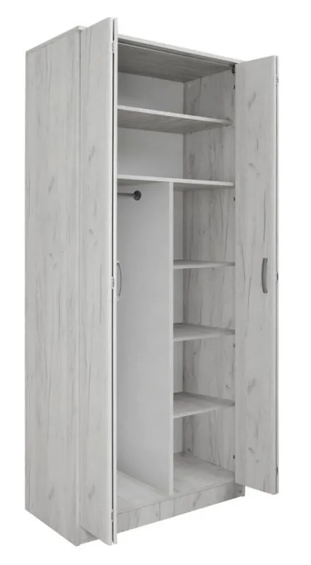 100 cm breiter Kleiderschrank mit 2 Türen | Farbe: Weiß Abbildung
