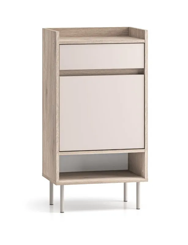 Kommode | Soft-Close-Funktion | Farbe: Eiche Cremona / Kaschmir | eine Schublade | Maße: 50 x 34 x 95 cm | Soft-Close-Funktion | 3 Fächer | Metallbeine
