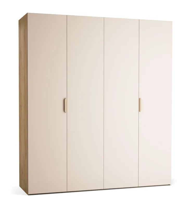 Falttür / Kleiderschrank | Farbe: Beige / Eiche | 2 Türen | inkl. LED-Beleuchtung mit Bewegungssenor | 200 x 60 x 225 cm | Soft-Close-Funktion | Griffe: Metall