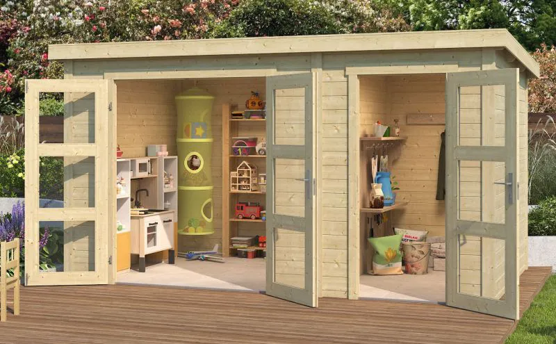 Gartenhaus G264 Natur - 28 mm Blockbohlenhaus, Grundfläche: 8,78 m², Pultdach