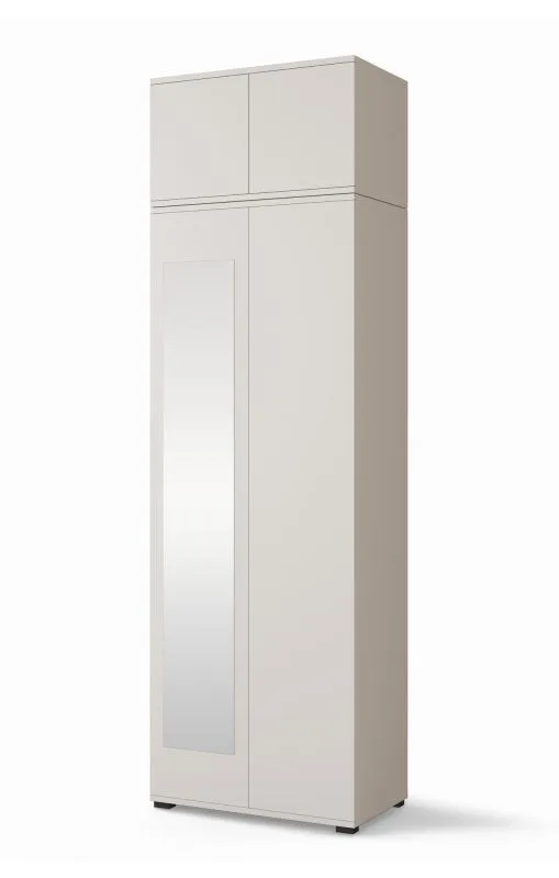 Garderobenschrank mit einer Spiegeltür mit Schrankaufsatz Boquilla 05, Push-to-open Funktion, Farbe: Kaschmir, Maße: 225 x 70 x 40 cm, gut kombinierbar
