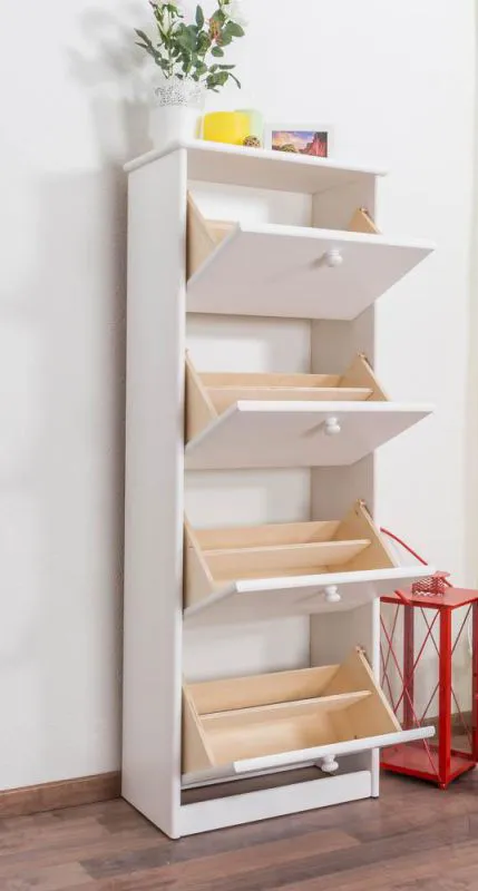 Massivholz-Schuhschrank, Farbe: Weiß 150x58x29 cm Abbildung