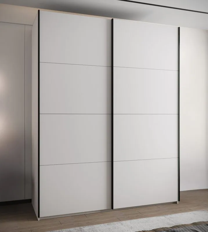 Kleiderschrank / Schiebetürenschrank | 245,5 x 200 x 64 cm | 10 Einlegeböden | 11 Fächer |2 Kleiderstangen | 2 Schiebetüren | Farbe: Weiß | Soft-Close
