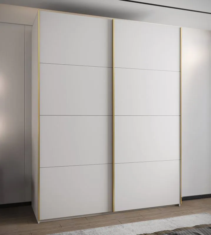 Kleiderschrank / Schiebetürenschrank | 245,5 x 140 x 64 cm | 2 Kleiderstangen | 2 Schiebetüren | Soft-Close | 11 Fächer | 10 Einlegeböden | Farbe: Weiß