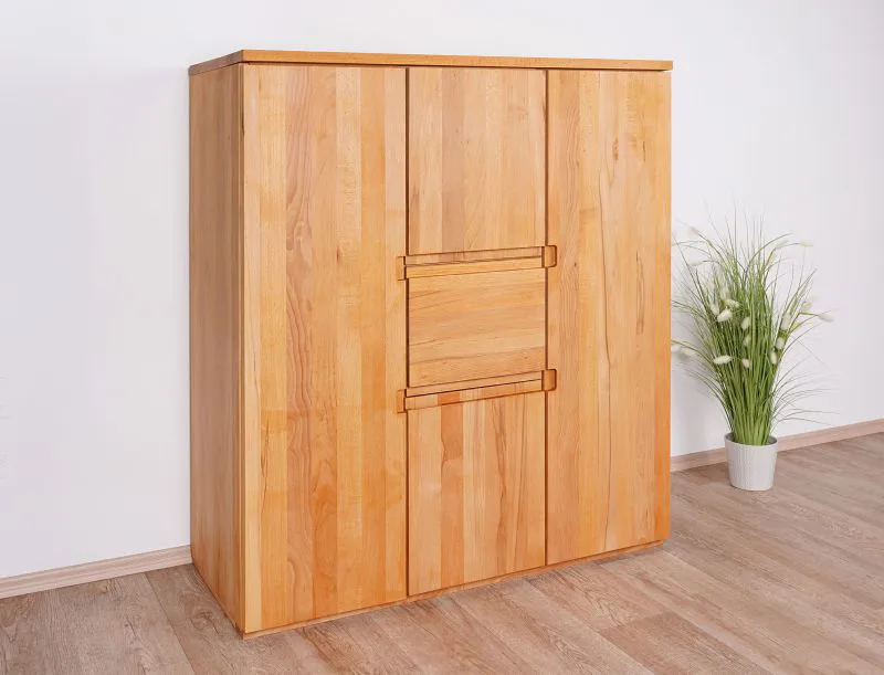 Hohe Kommode Kapiti 21 mit Soft Close System, ausgezeichnete Qualität, Kernbuche Massivholz geölt, Maße: 129 x 111 x 45 cm, vier Türen, eine Schublade