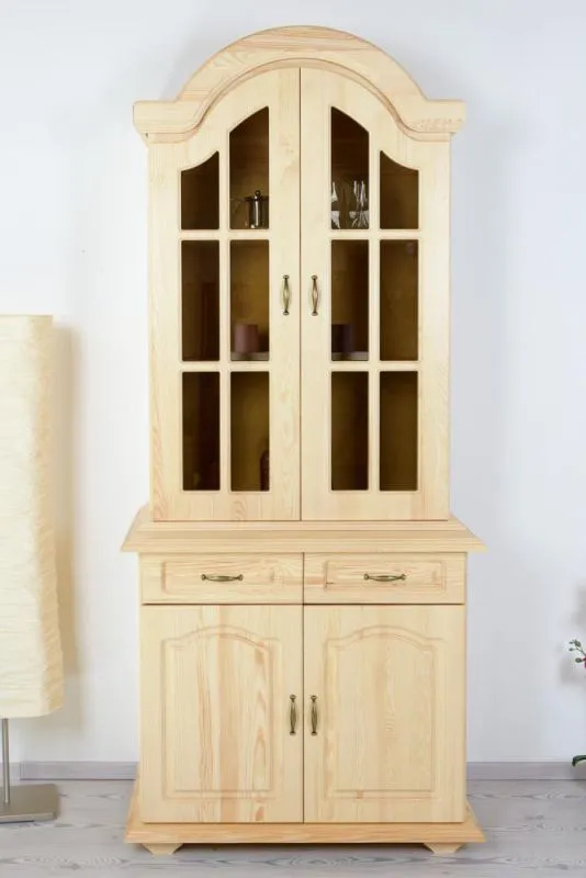 Vitrine für das Wohnzimmer, Kiefer Massivholz, Farbe: Natur Abbildung