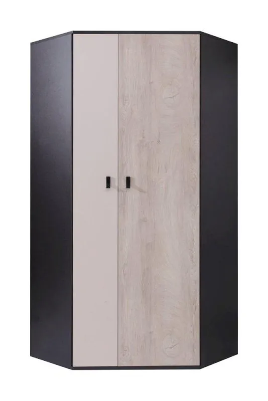 Jugendzimmer - Eckschrank, Farbe: Eiche / Creme / Schwarz - Abmessungen: 190 x 90 x 90 cm (H x B x T) Abbildung