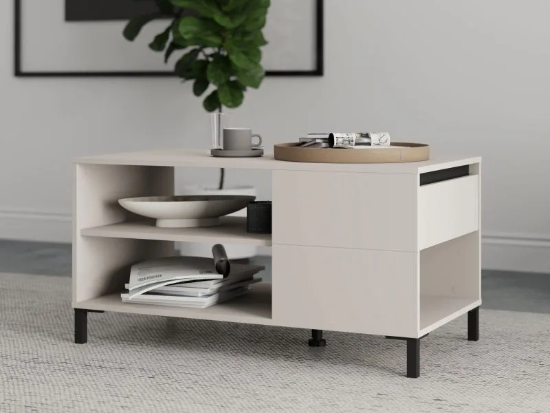 Couchtisch | Farbe: Kaschmir | ABS-Kantenschutz | Kaffeetisch | 101 x 55 x 52 cm | eine Schublade | 2 Ablageflächen | für Wohnzimmer