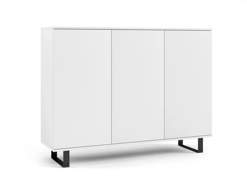 Kommode mit stylischen Design Zapopan 11, Farbe: Weiß, drei Türen, sechs Fächer, Maße: 100 x 150 x 40 cm, modernes und einfaches Design