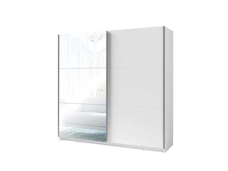 Spiegeltürenschrank Lamia, 6 Fächer, 1 Kleiderstange, 1,5 Meter breit, Weiß segmentiert, für Schlafzimmer, Kleiderschrank mit Spiegeltür, Schiebetüren