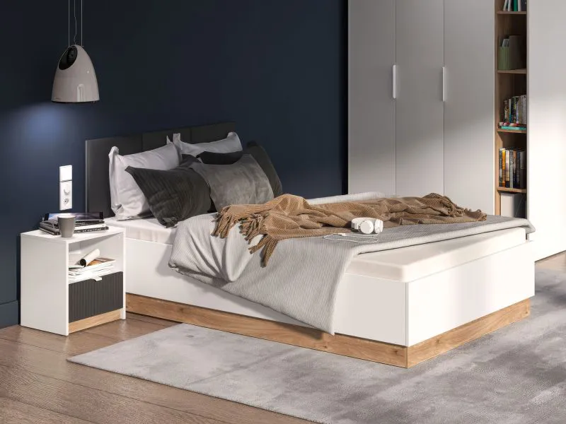 Modernes Jugendzimmer Kinderzimmer - Set C Mackinac, 3-teilig, Farbe: Weiß / Eiche / Grafit matt, aus hochwertigen Material, mit Soft-Close System, Griffe: Metall, ABS-Kantenschutz