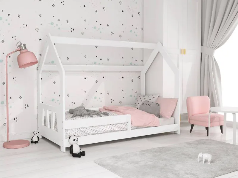 Bettrahmen für Kinder / Kinderbett 80 x 160 cm | Massivholz: Kiefer | Weiß Lackiert Abbildung