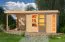 Gartenhaus SET naturbelassen mit Anbaudach 2,4 m Breite, Rückwand, Grundfläche: 7m²