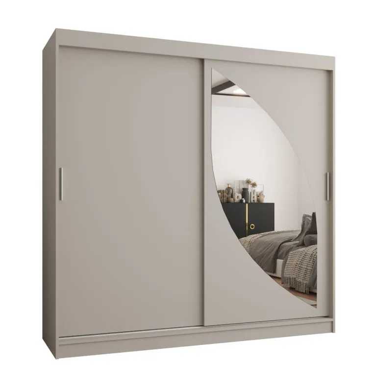 Kleiderschrank / Schiebetürenschrank Jorasses 20, Farbe: Kaschmir, Aluminiumschienen, 10 Fächer, 2 Meter breit, eine Spiegeltür, zwei Kleiderstangen