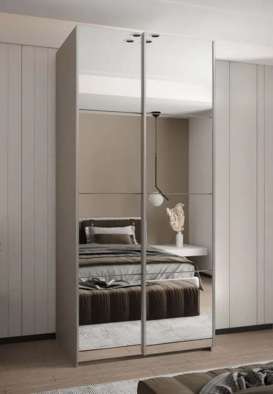 Kleiderschrank / Schiebetürenschrank | 6 Einlegeböden | 6 Fächer | 245,5 x 110 x 6 cm | 2 Schiebetüren | 2 Kleiderstangen | Farbe: Kaschmir | Soft-Close